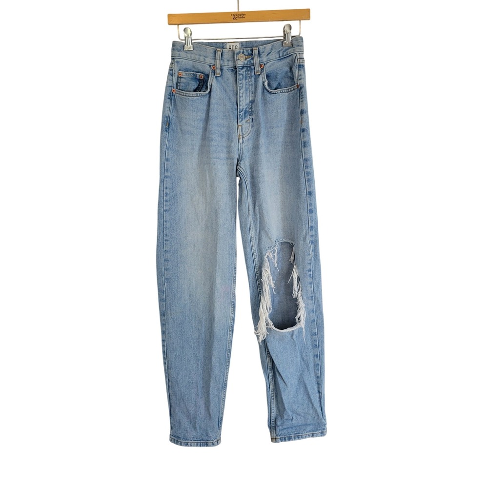 BDG High Rise Baggy Jeans Blue Distressed Size 25 Light Wash Denim Ripped Grunge